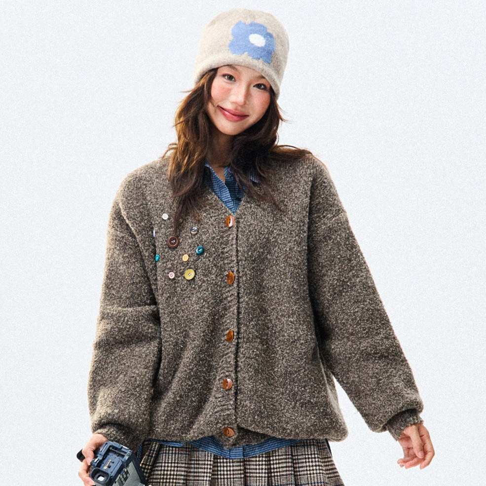 Crew Neck Button-Up Knit Cardigan