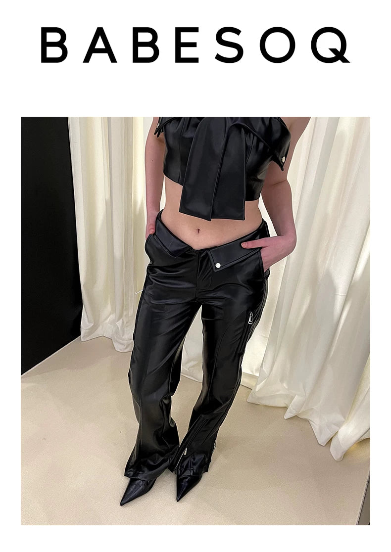 Multi Zipper PU Leather Pants