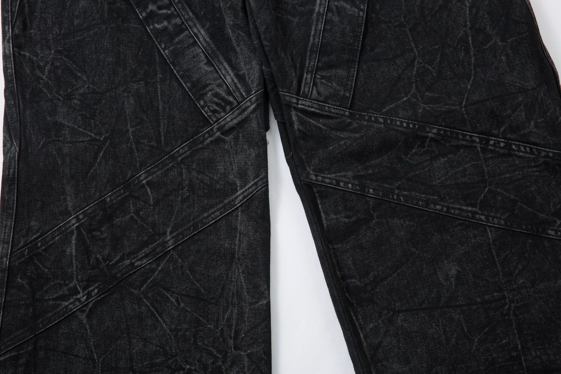 Washed Crinkle Button Fly Wide Leg Denim Jeans