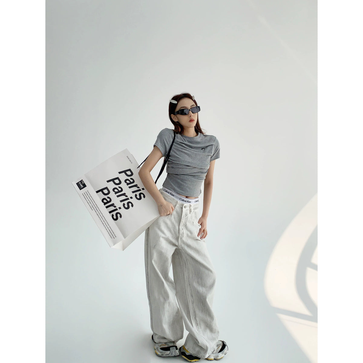 Wide-Leg Straight White Denim Jeans