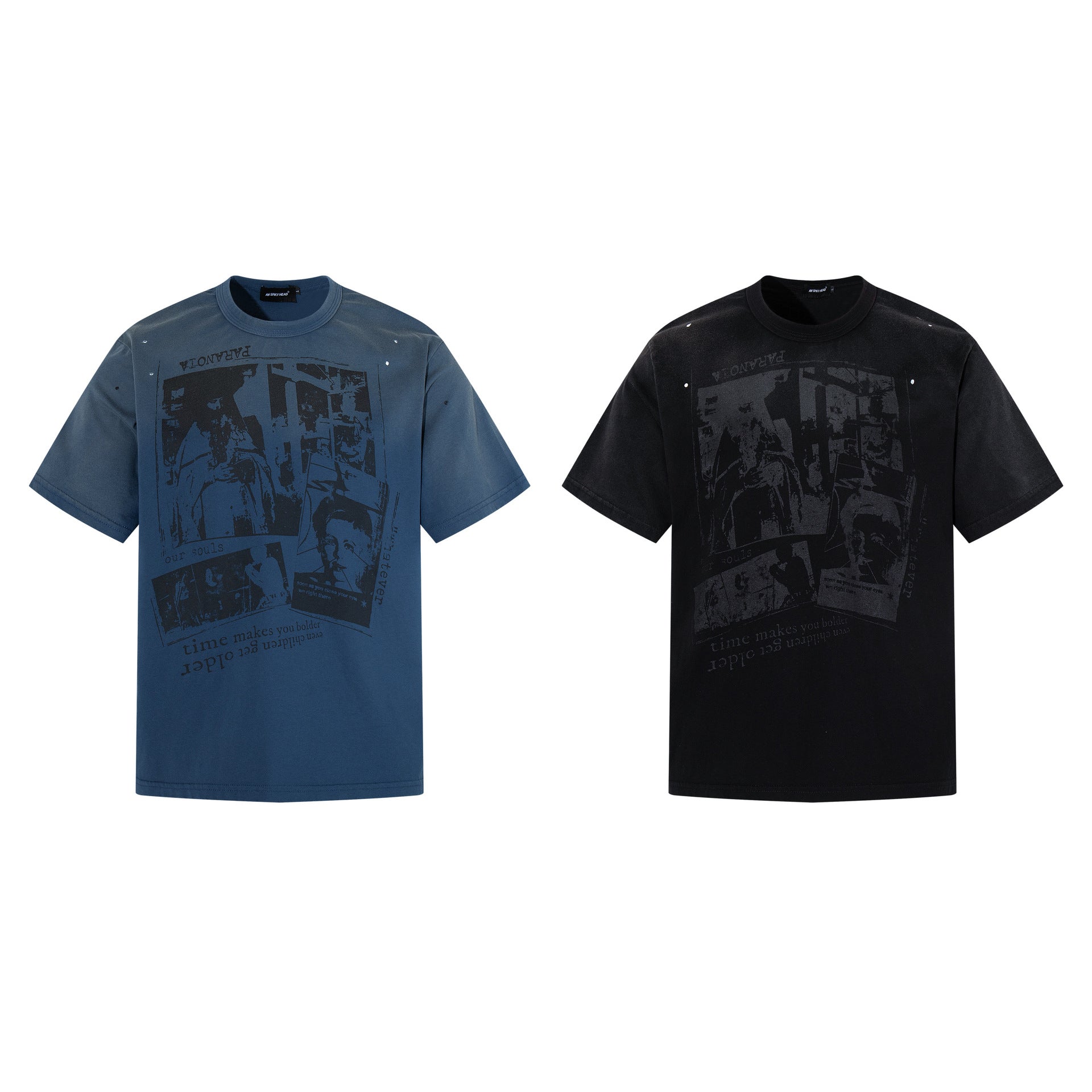 Portrait Print Damage Short Sleeve T-Shirt