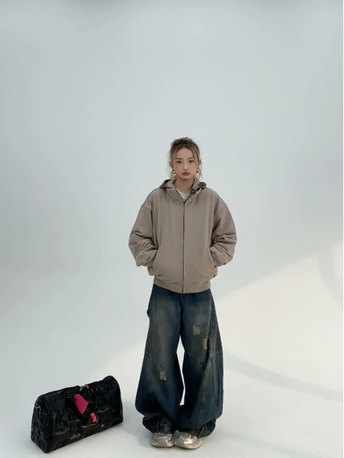 Washed Damaged Wide Leg Denim Jeans