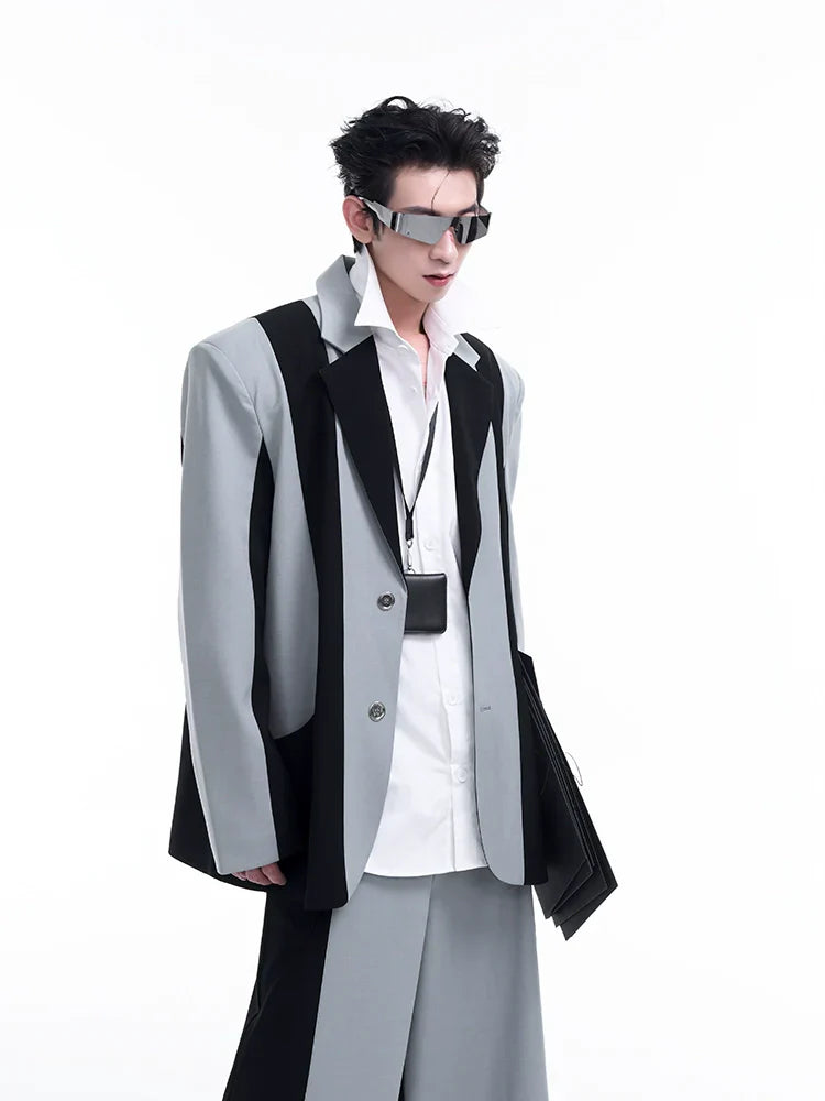 Contrast Color Tailored Jacket & Wide-leg Trousers Setup