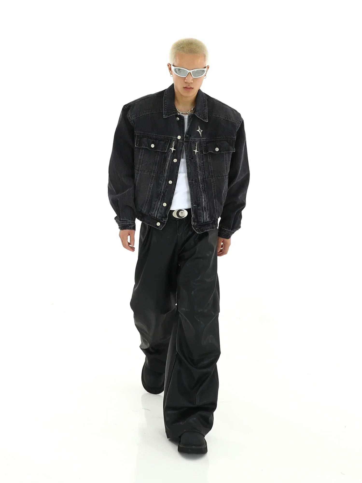 Metal Zipper Design Washed Short Denim Jacket