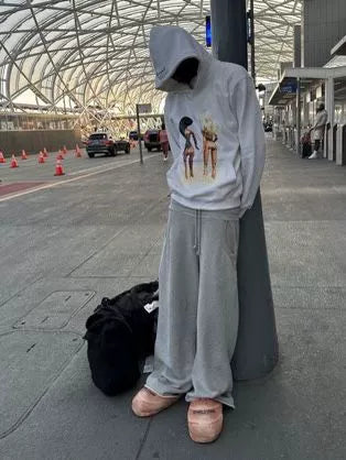 Pantalones deportivos holgados grises de TikTok de moda