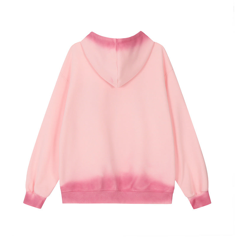 Felpa con cappuccio oversize con cerniera e patchwork di lettere sfumate