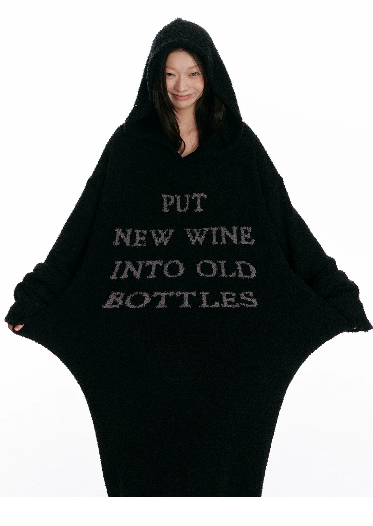 Fuzzy Hooded Knit Over-Knee Robe Dress