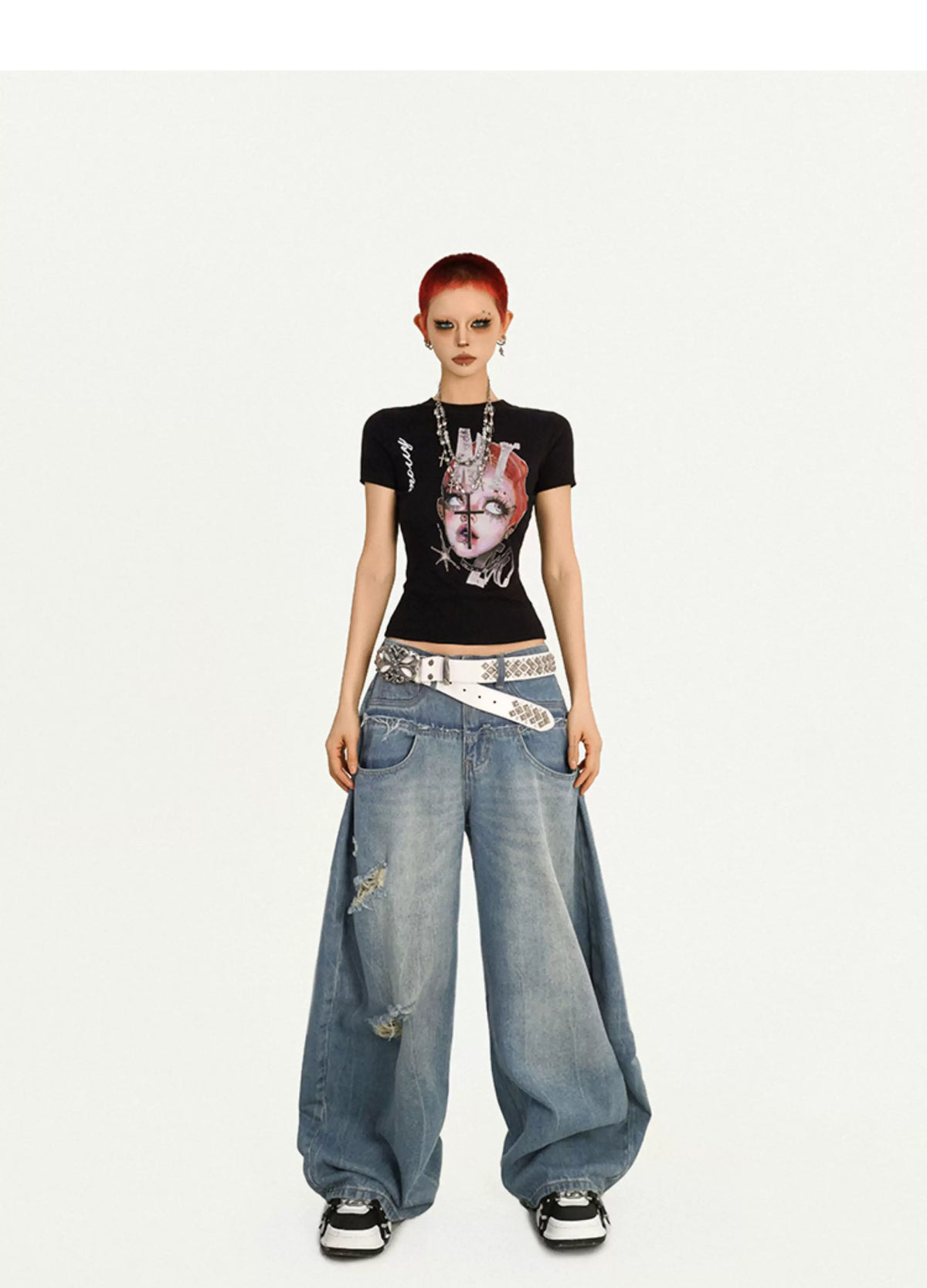 Portrait Print Fitted Short Sleeve T-Shirt