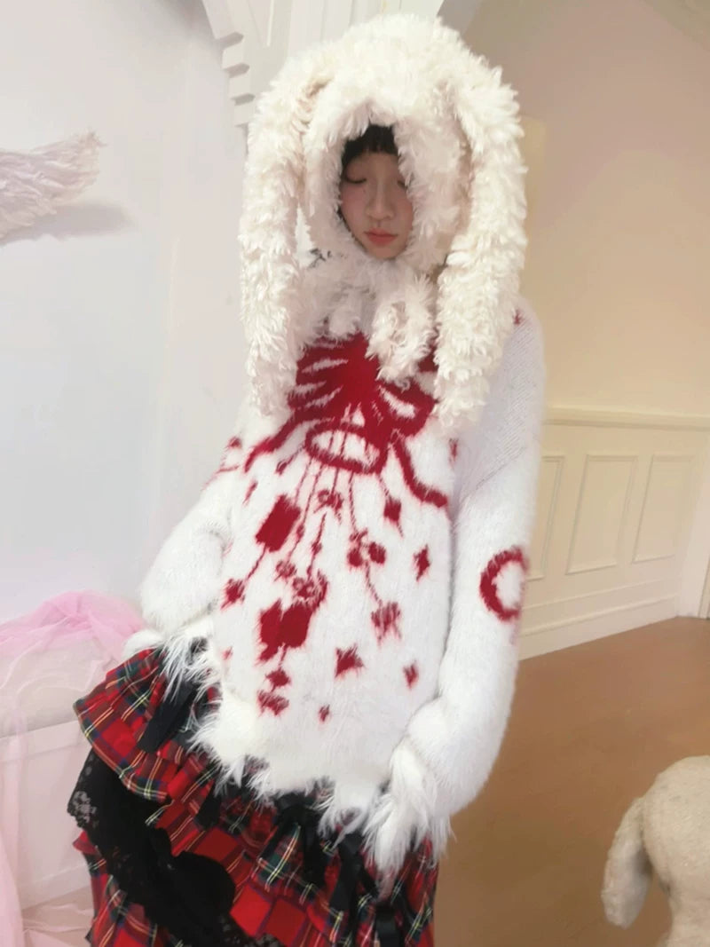 Bow Design Shaggy Knit Sweater