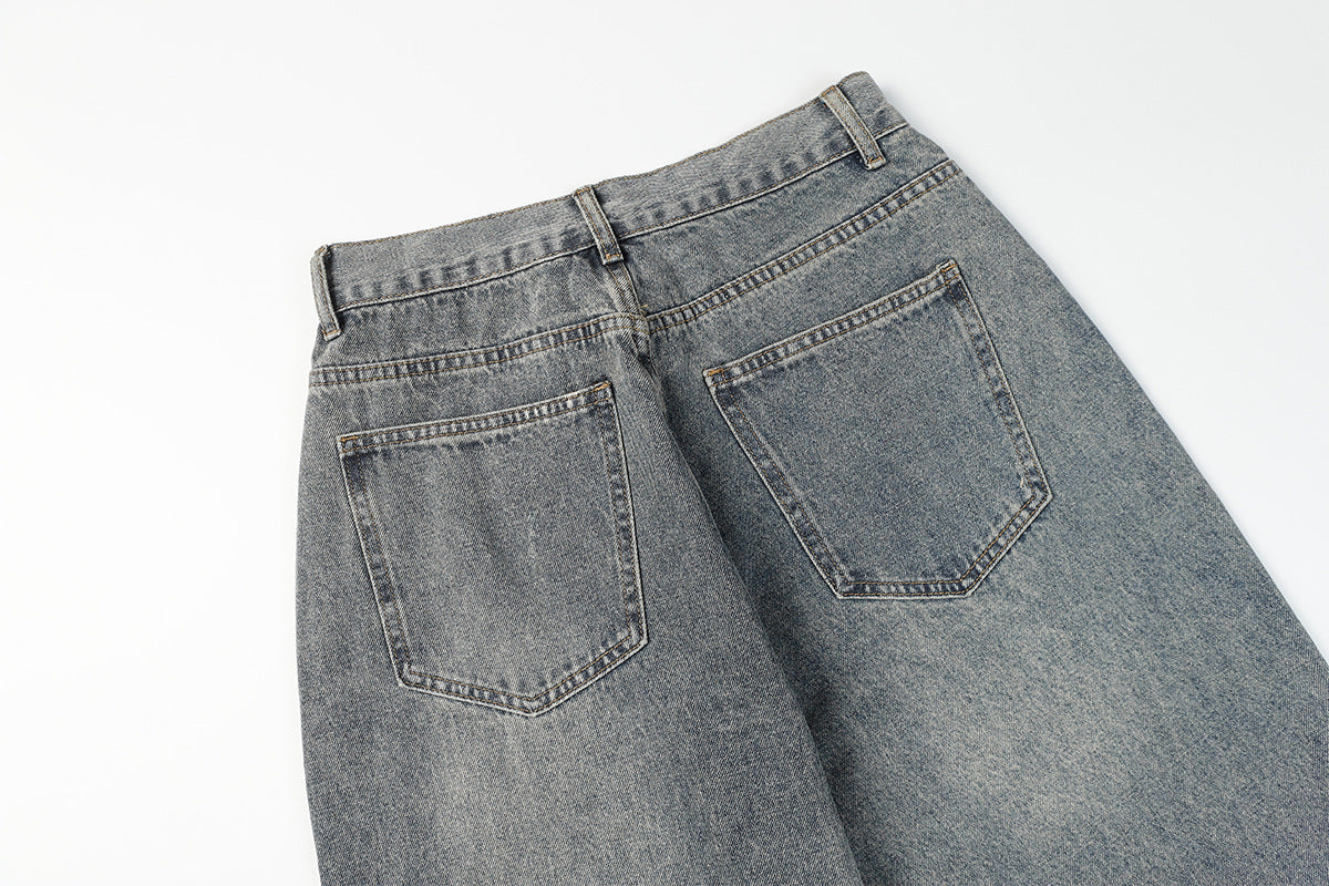 Panel Design Wide Leg Denim Jeans