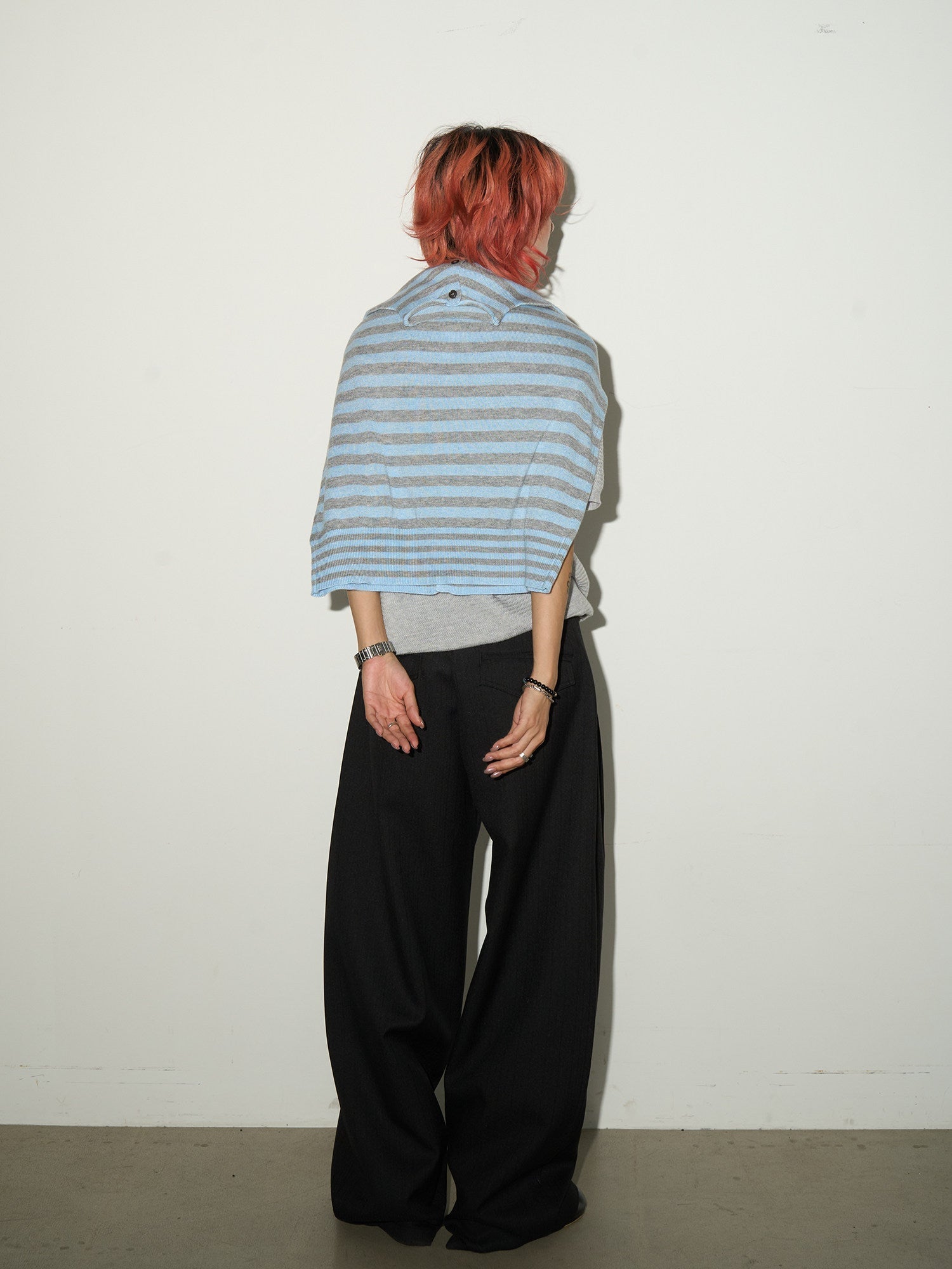Contrast Stripe Wool Knit High-Neck Cardigan
