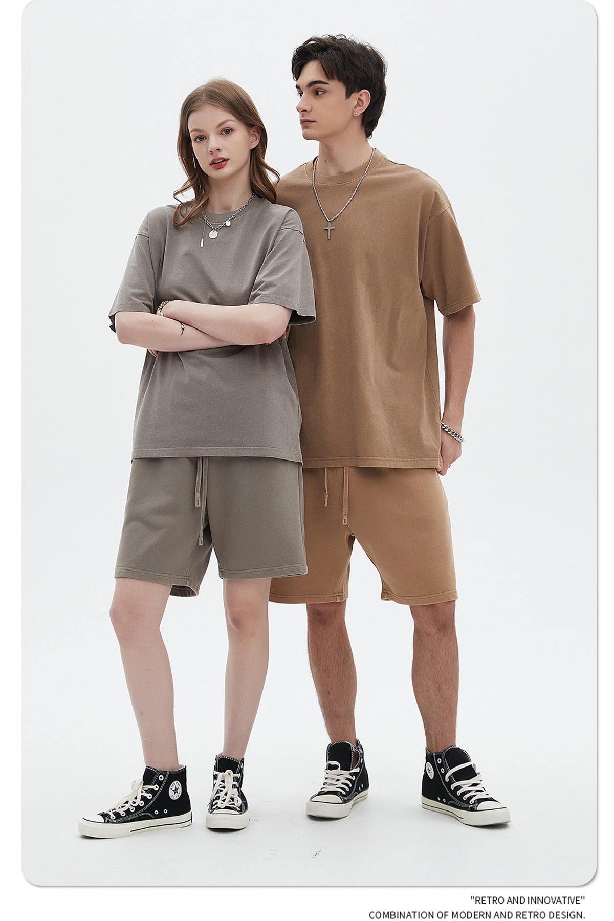 Oversize Washed Short-sleeve-T-shirt & Washed Short Sweatpants Setup
