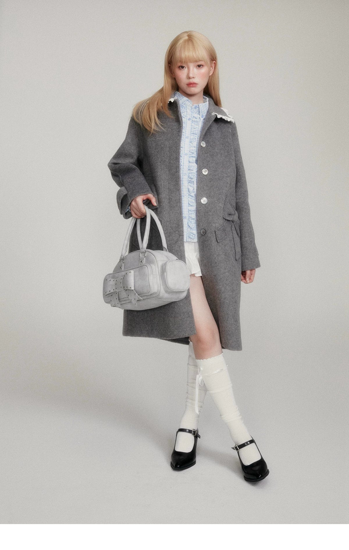 Lace Collar And Ribbon-Detail Coat