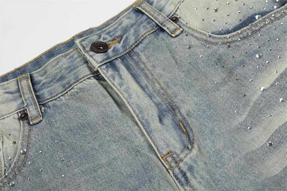 Faded Blue Denim Wide-Leg Jeans