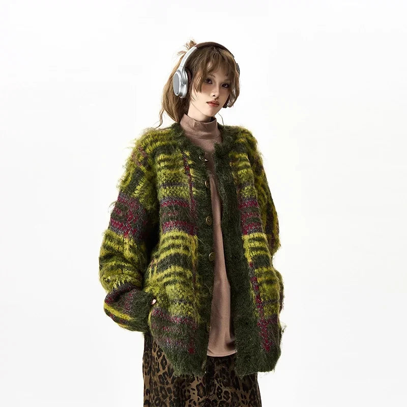 Round Necked Heavyweight Oversize Knit Cardigan