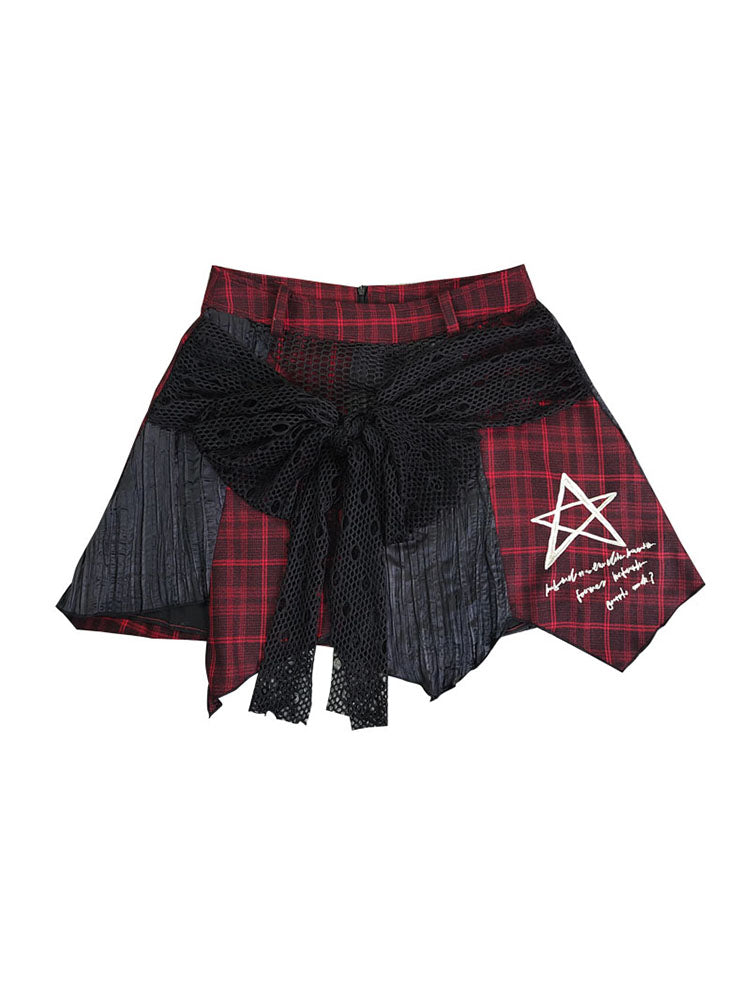 Patchwork Irregular Plaid Layered Short Skirt