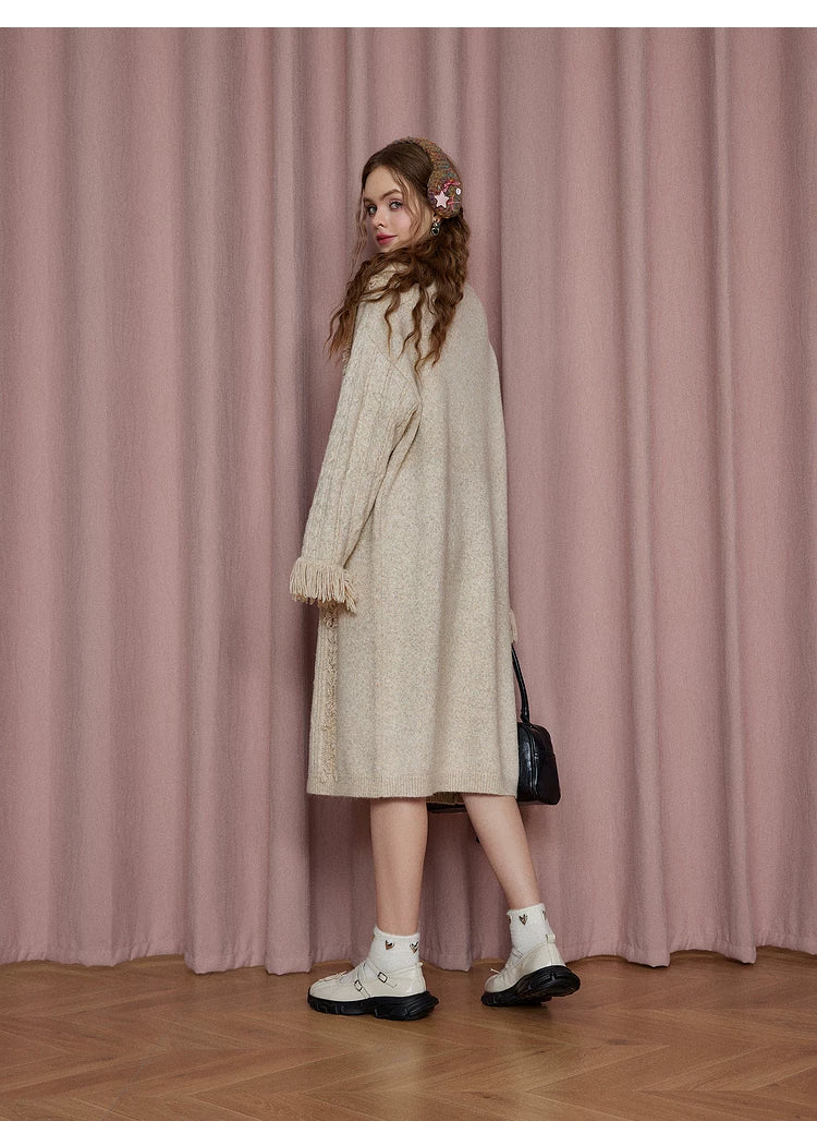 Robe longue ample en maille torsadée texturée