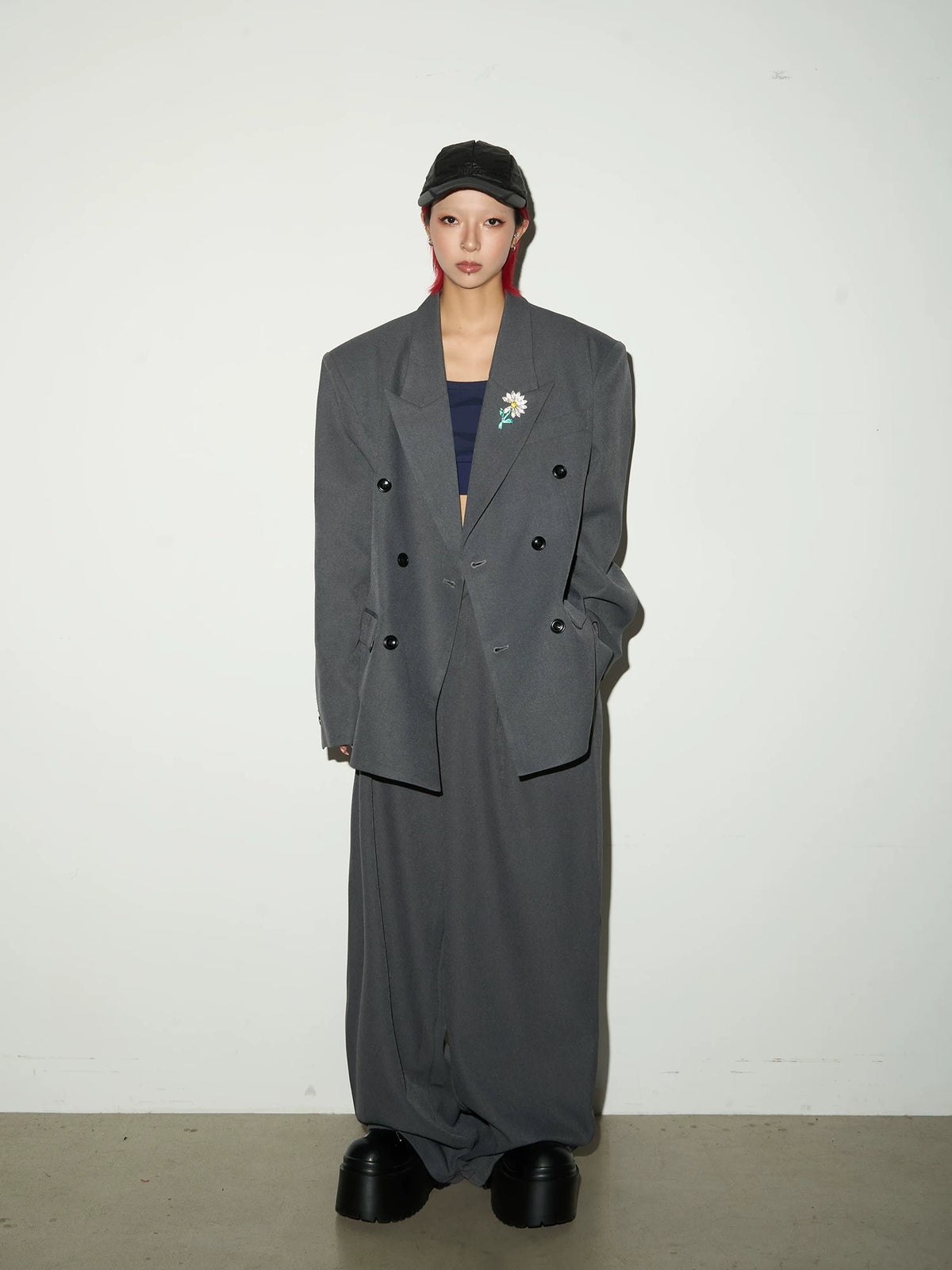 Daisy Brooch Double-Breasted Tailored Jacket & Straight Trousers Setup