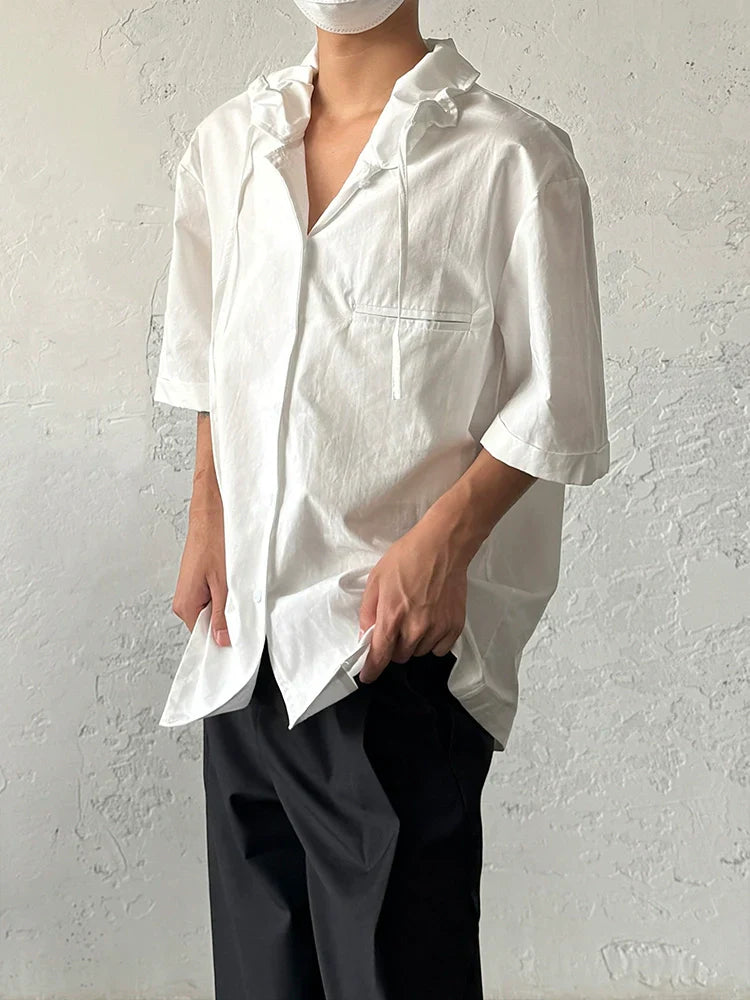 French Design Style Ribbon Oversize Short Sleeve Shirt