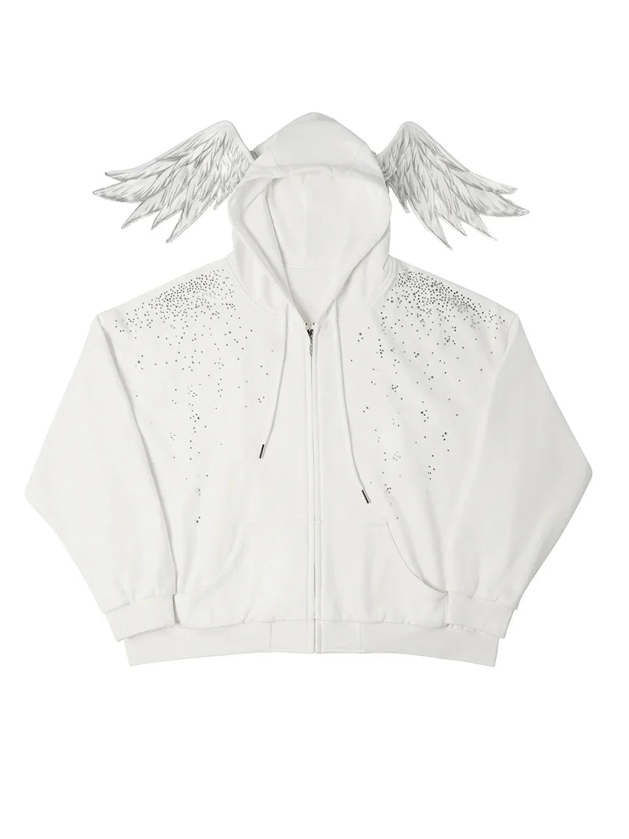 Sweat à capuche zippé avec ange en strass