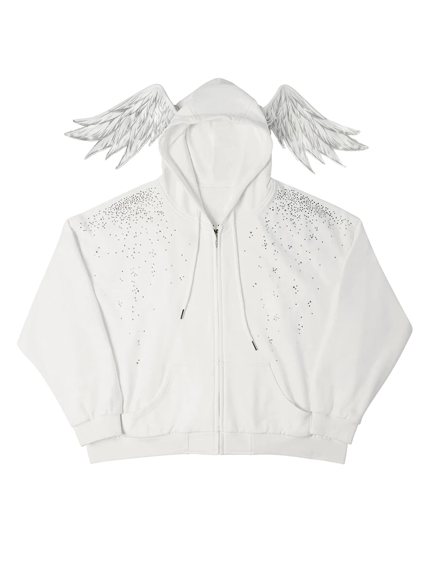 Sweat à capuche zippé avec ange en strass