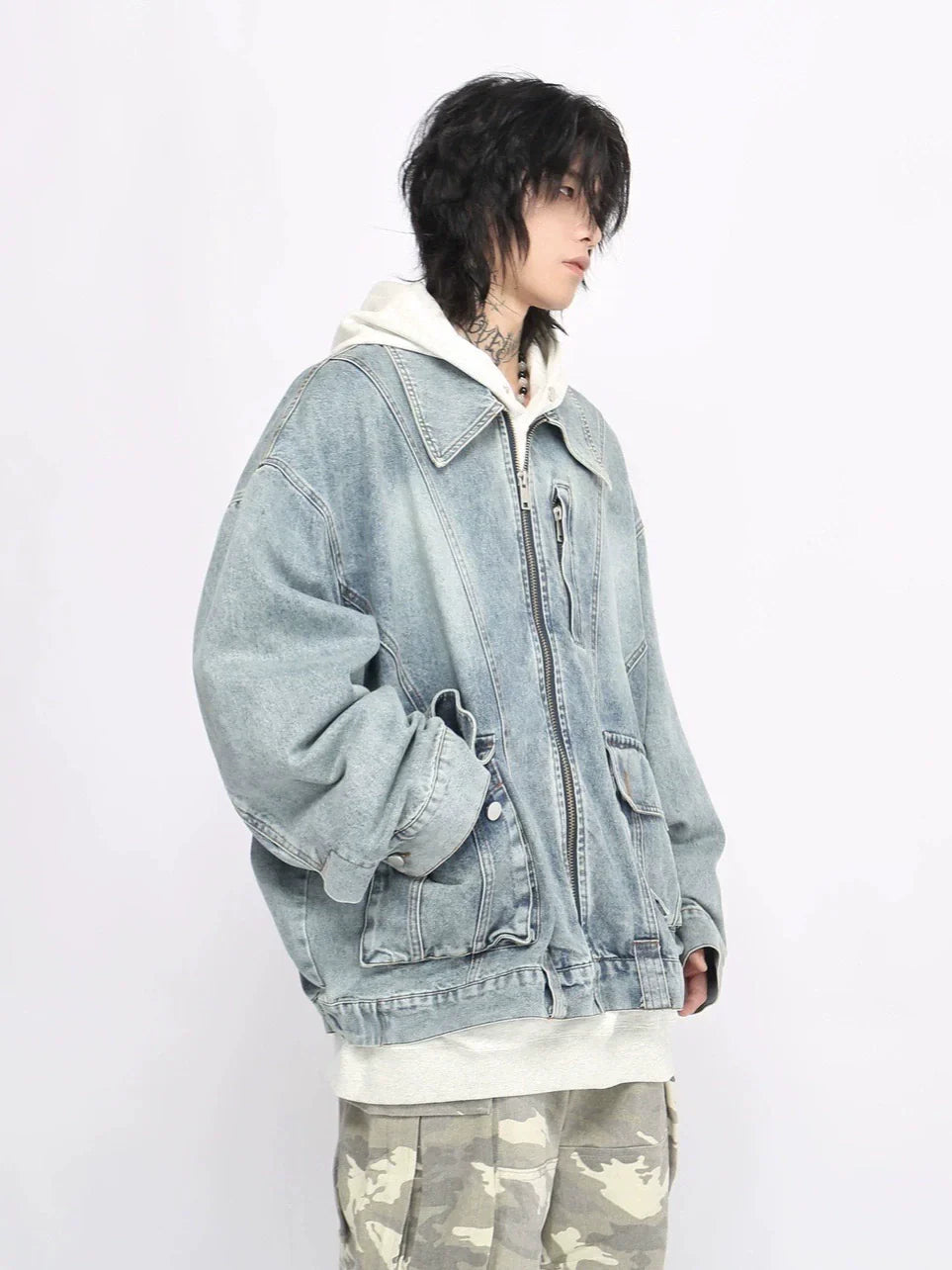 Oversize Zipper Denim Jacket