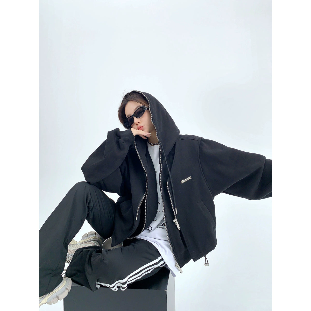 Fake Layered Zipper Hoodie