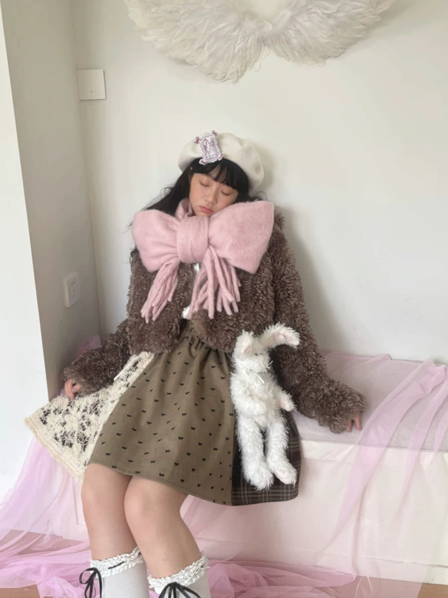 Fake Fur Bow Tie Plush Jacket