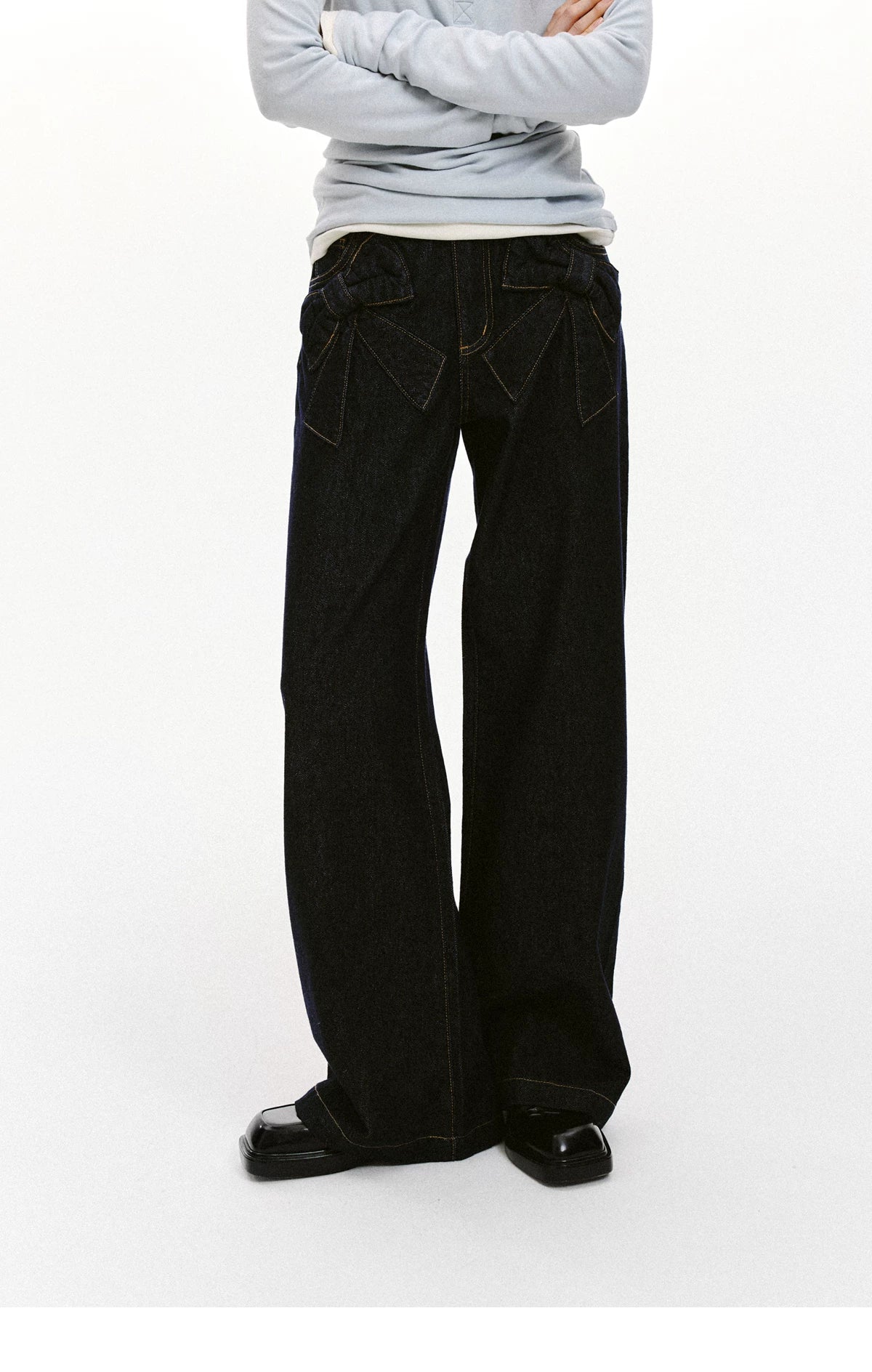 Bow Detail Wide-Leg Denim Jeans