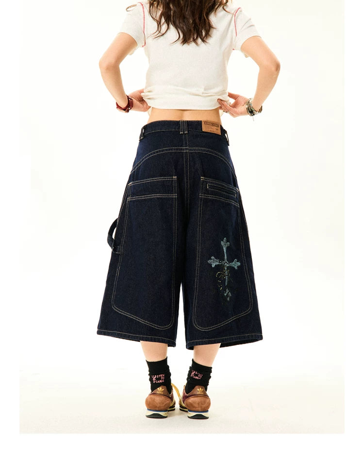 Wide-Leg Denim Shorts