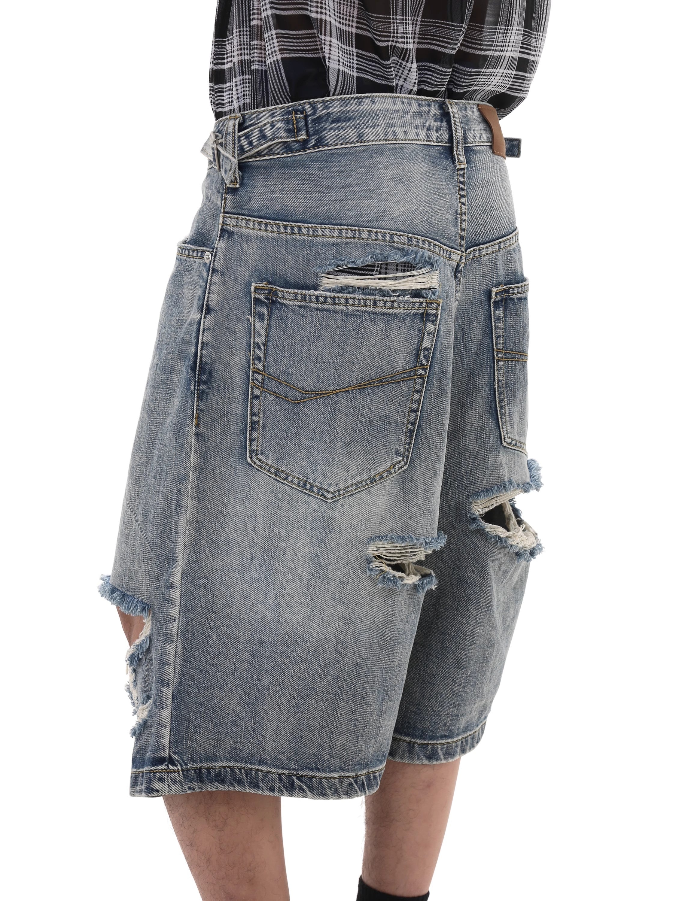 Damage Wide Leg Short Denim Jeans