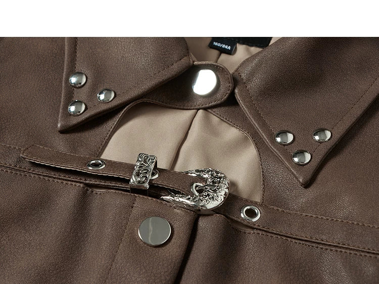 PU Leather Short Jacket & Short Pleats Skirt Setup