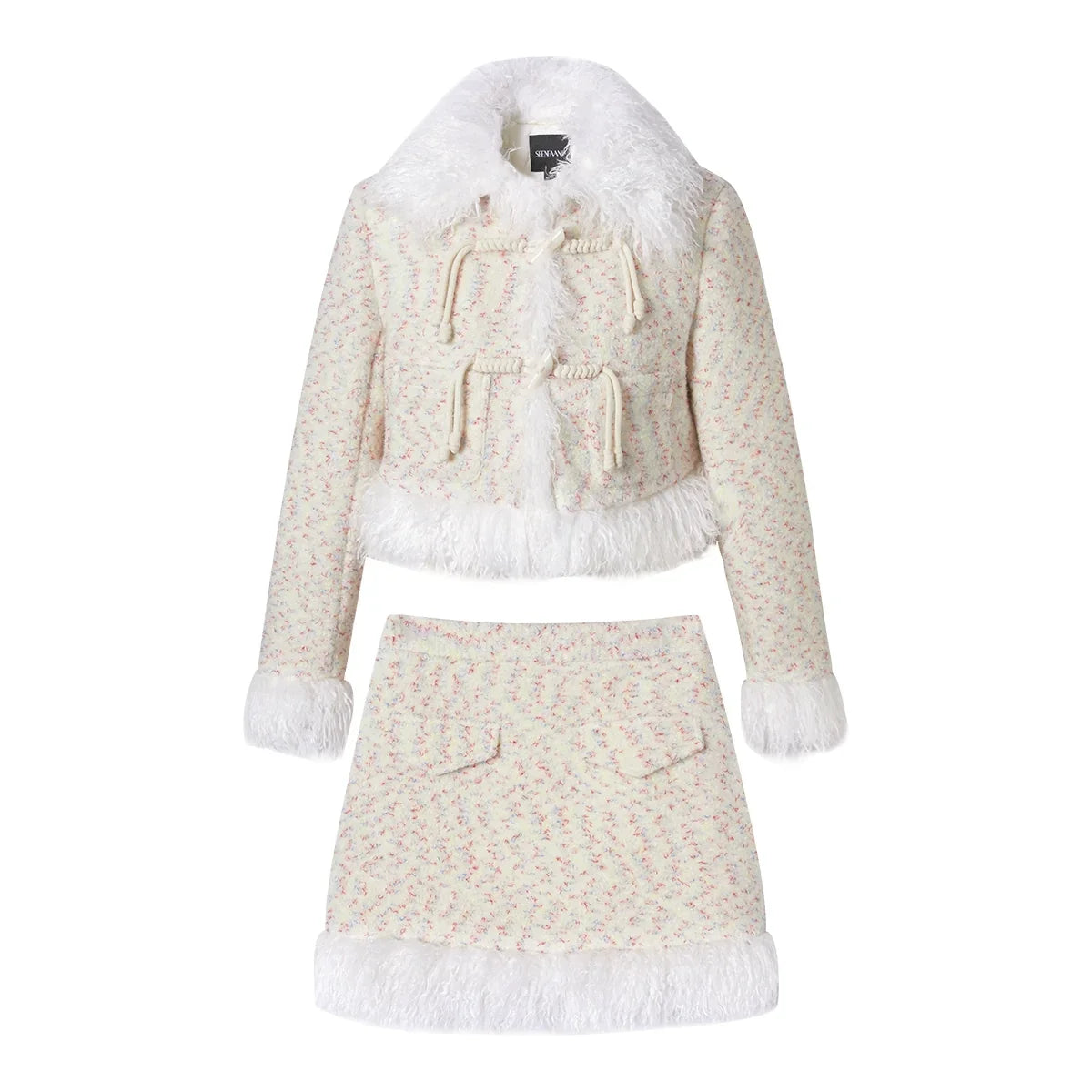 Textured Fake Fur Short Skirt & Jacket Setup