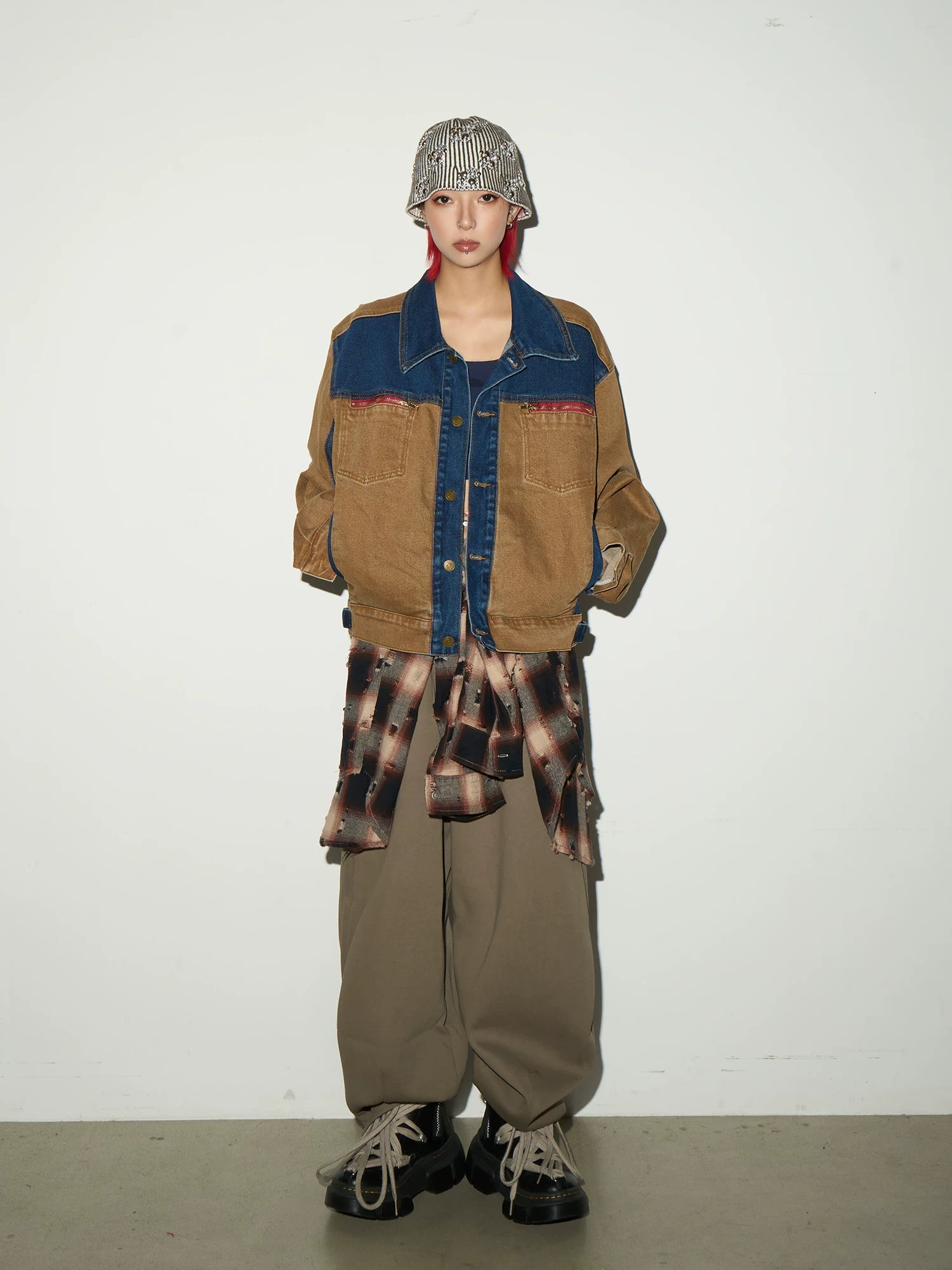 Ripped Plaid Oversize Long Sleeve Shirt