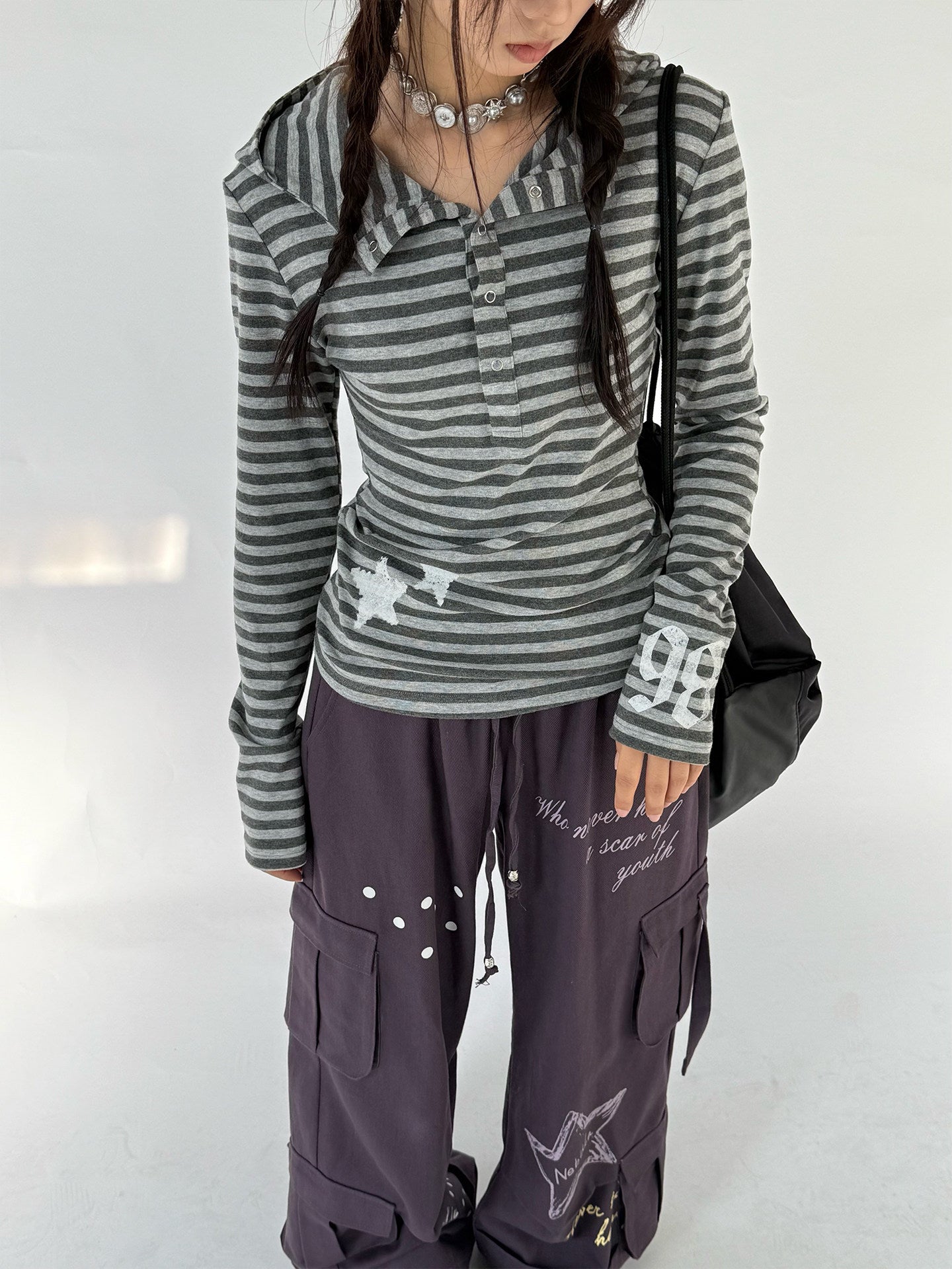 Multi-Pocket Polka Dot Straight Pants