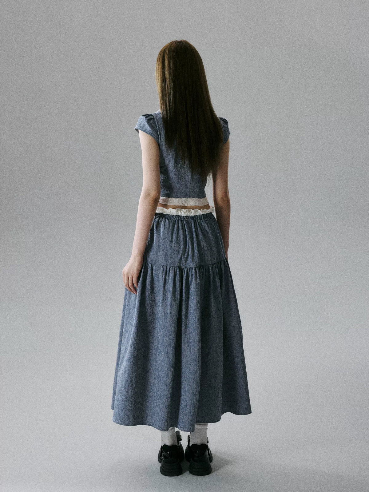 Lace-Trim Short Sleeve Shirt & Drawstring Skirt Setup