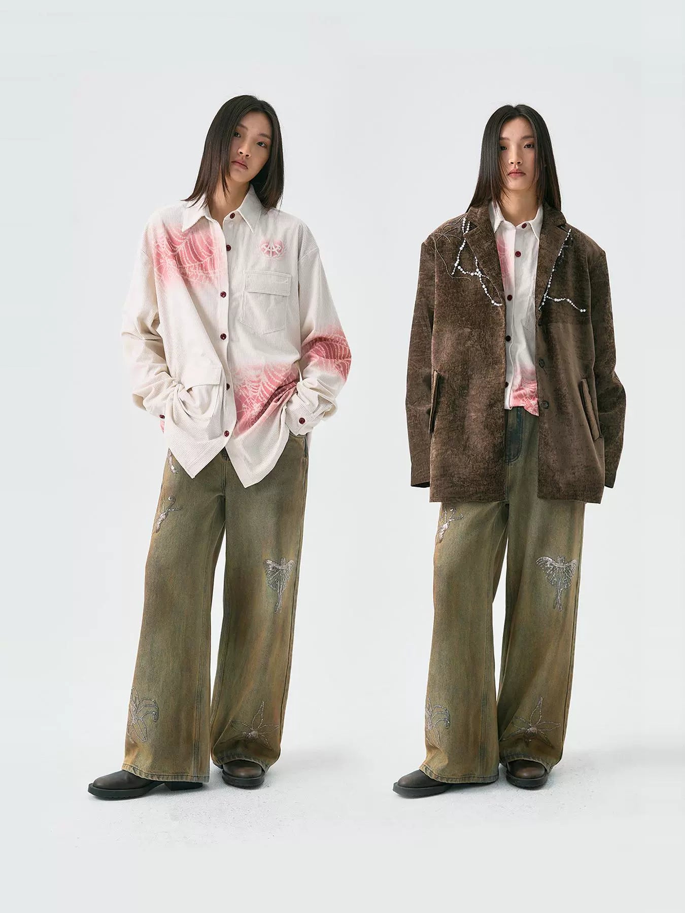 Pocket Design Corduroy Spray Print Long Sleeve Shirt