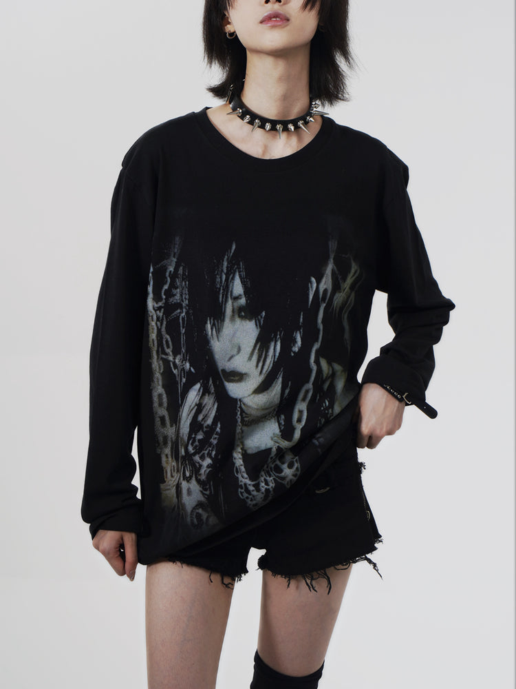 Glam Rock Print Lightweight Long Sleeve T-Shirt