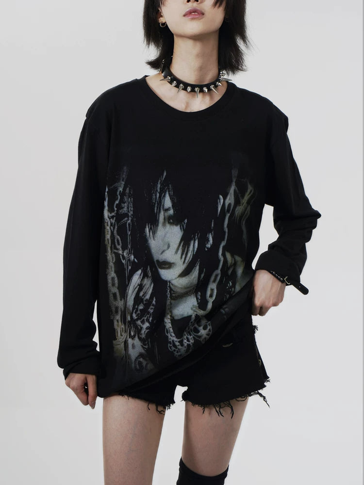 Glam Rock Print Lightweight Long Sleeve T-Shirt