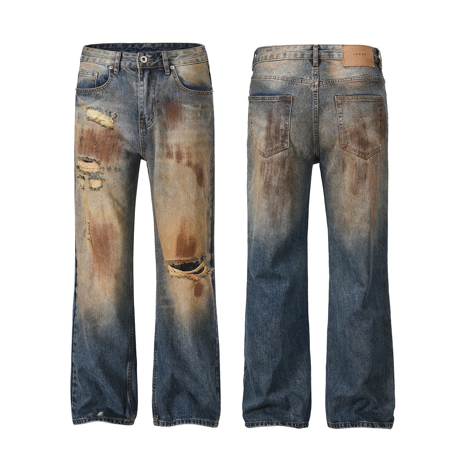 Paint Damage Straight Denim Jeans