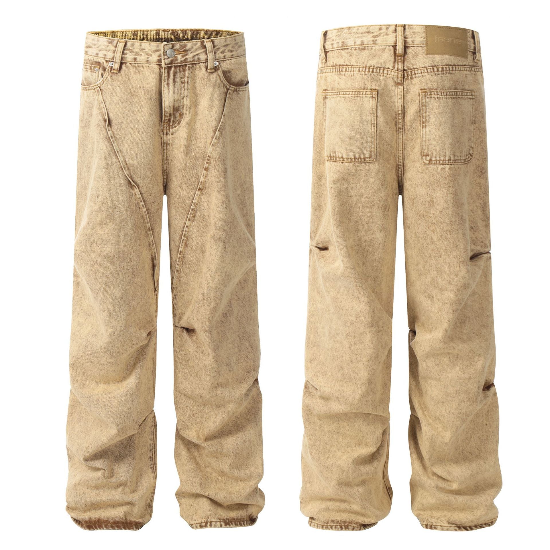 Washed Curved Wide Leg Denim Jeans
