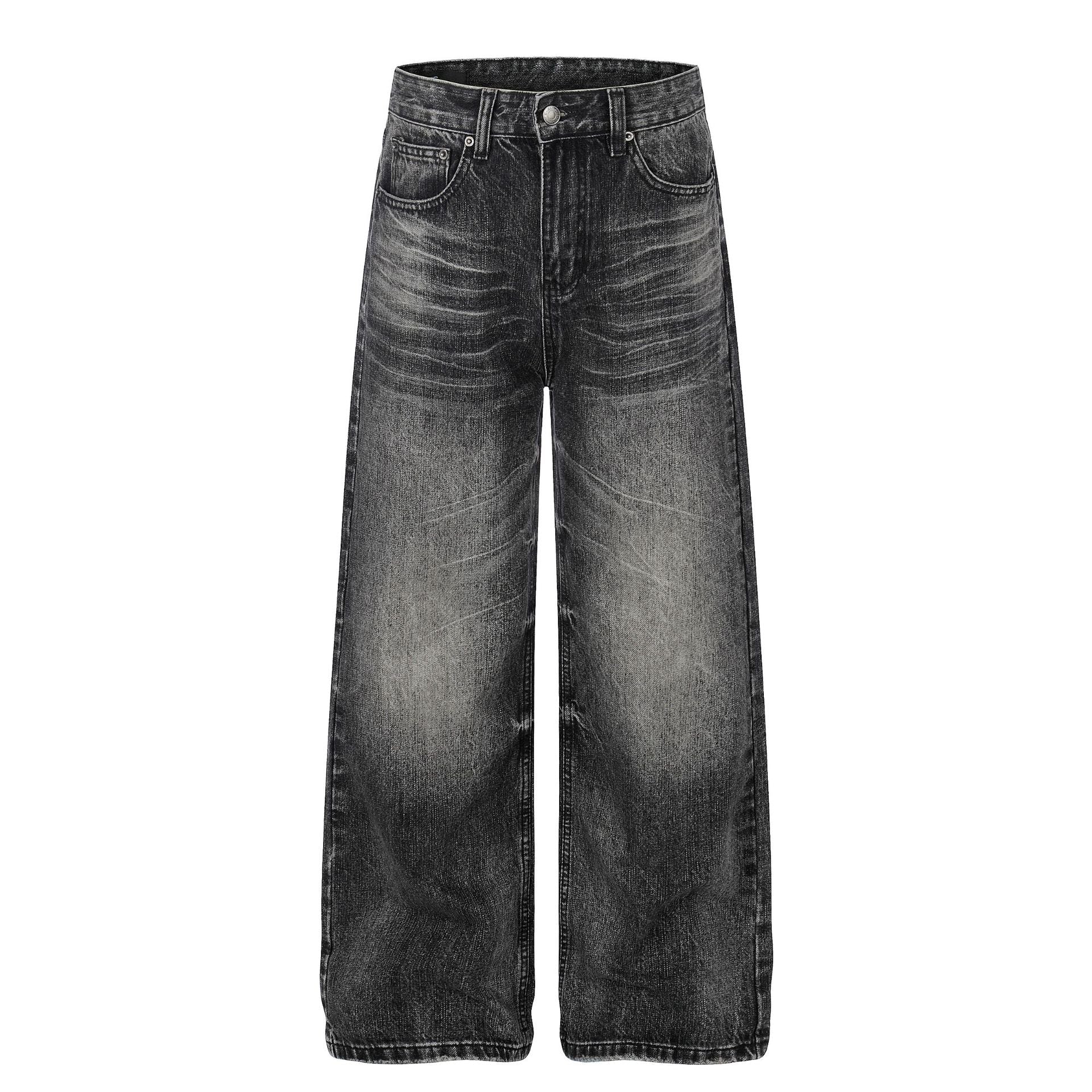 Washed Whisker Wide Leg Denim Jeans
