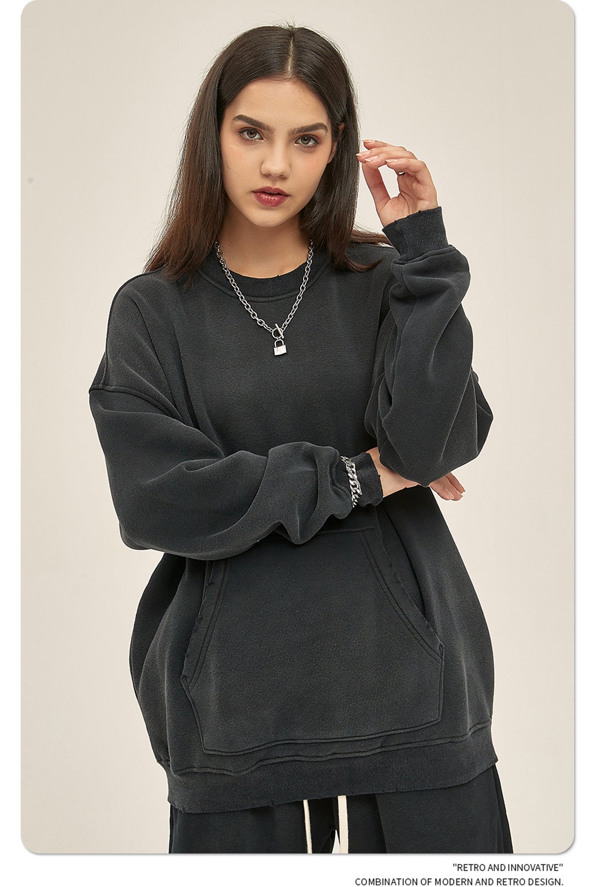 Fleece Lining Spray-dye Damage Oversize Sweatshirt