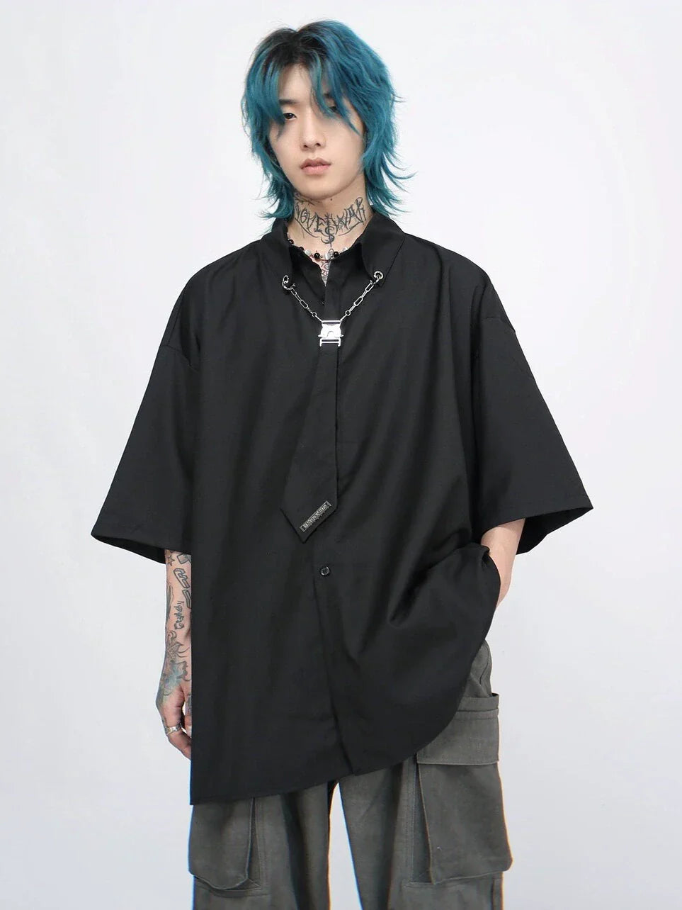 Tie Accessories Design Oversize Short Sleeve Shirt
