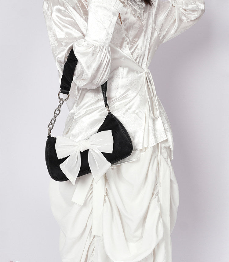 Contrast Color Bow Shoulder Bag