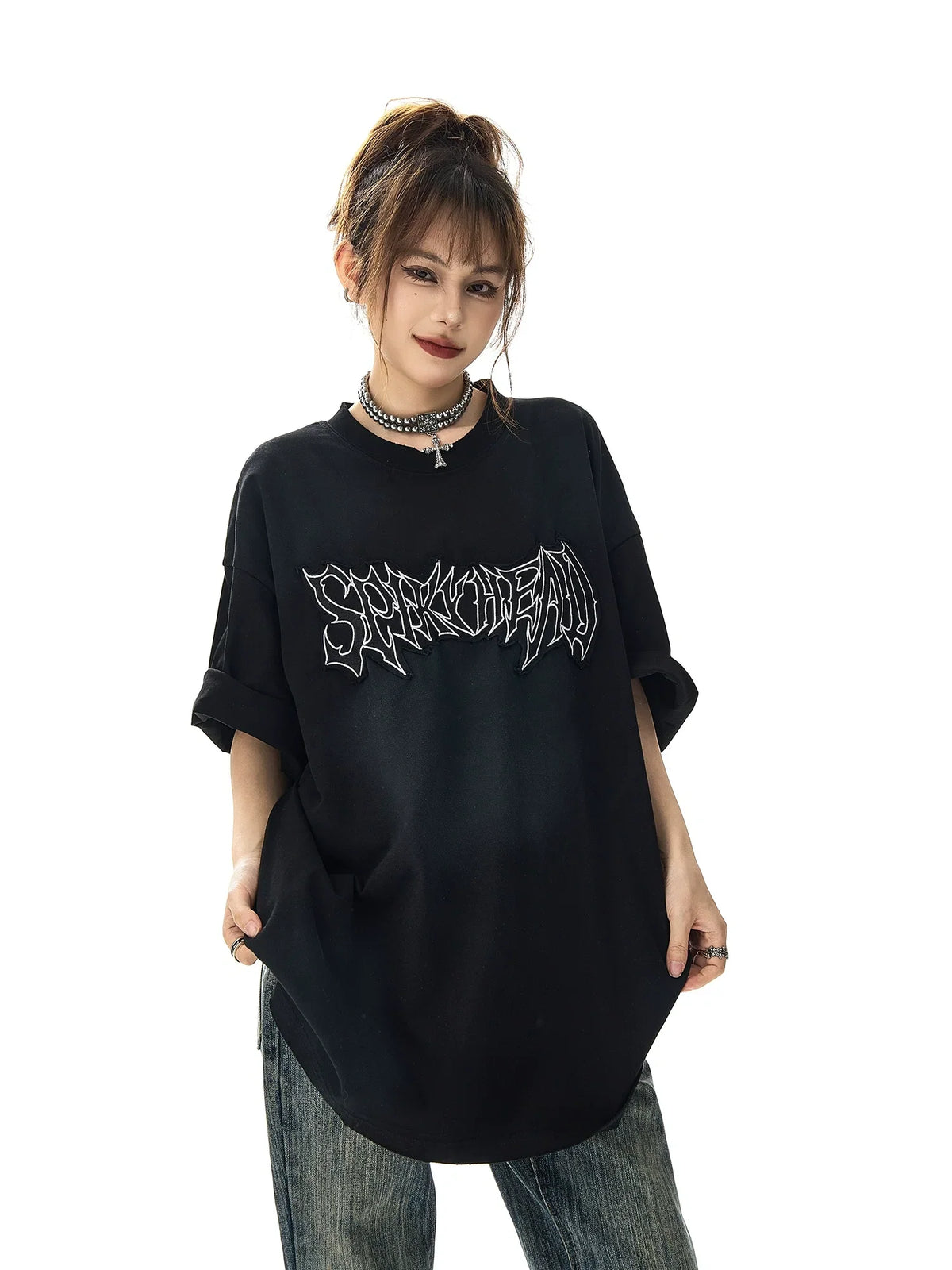 Washed Embroidery Short Sleeved T-Shirt