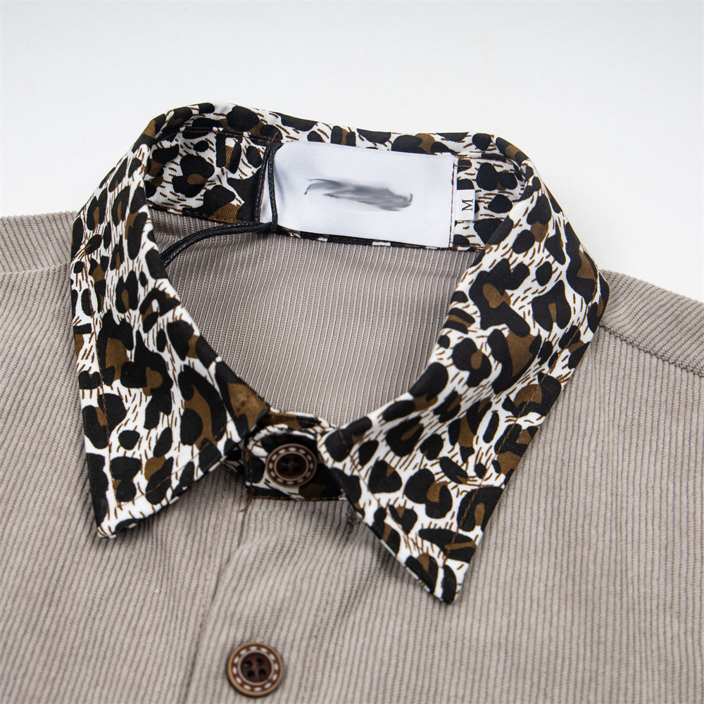 Besticktes Button-up-Hemd mit Leopardenmuster
