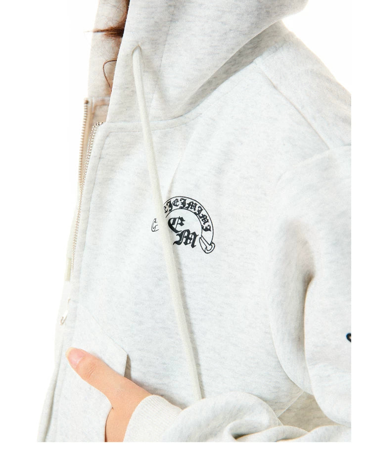 Gothic Logo Print Cropped Zipper Hoodie