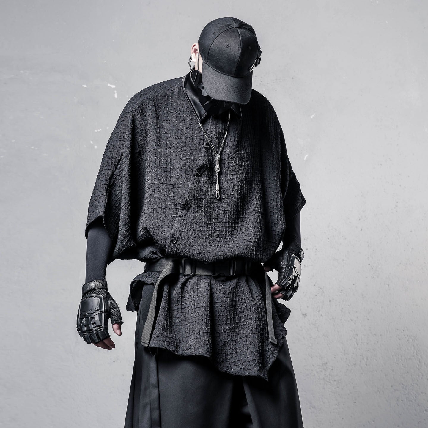 Irregular Texture Batwing Short Sleeve Shirt