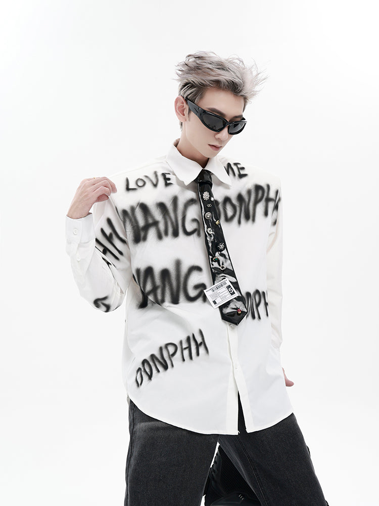 Graffiti Design Oversize Long Sleeve Shirt